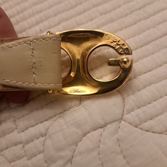 RARE AUTHENTIC VINTAGE GUCCI PUFFY MARINA LINK GOLD GG SKINNY IVORY/CREAM BELT - Picture 4 of 6